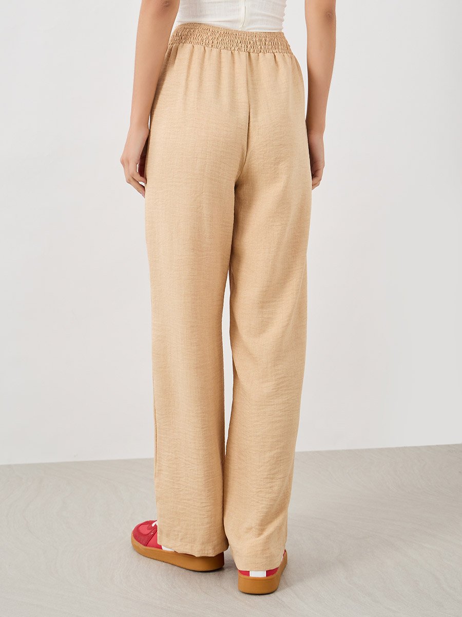 Embroidered Detail Wide Leg Pants with Elasticated Waistband