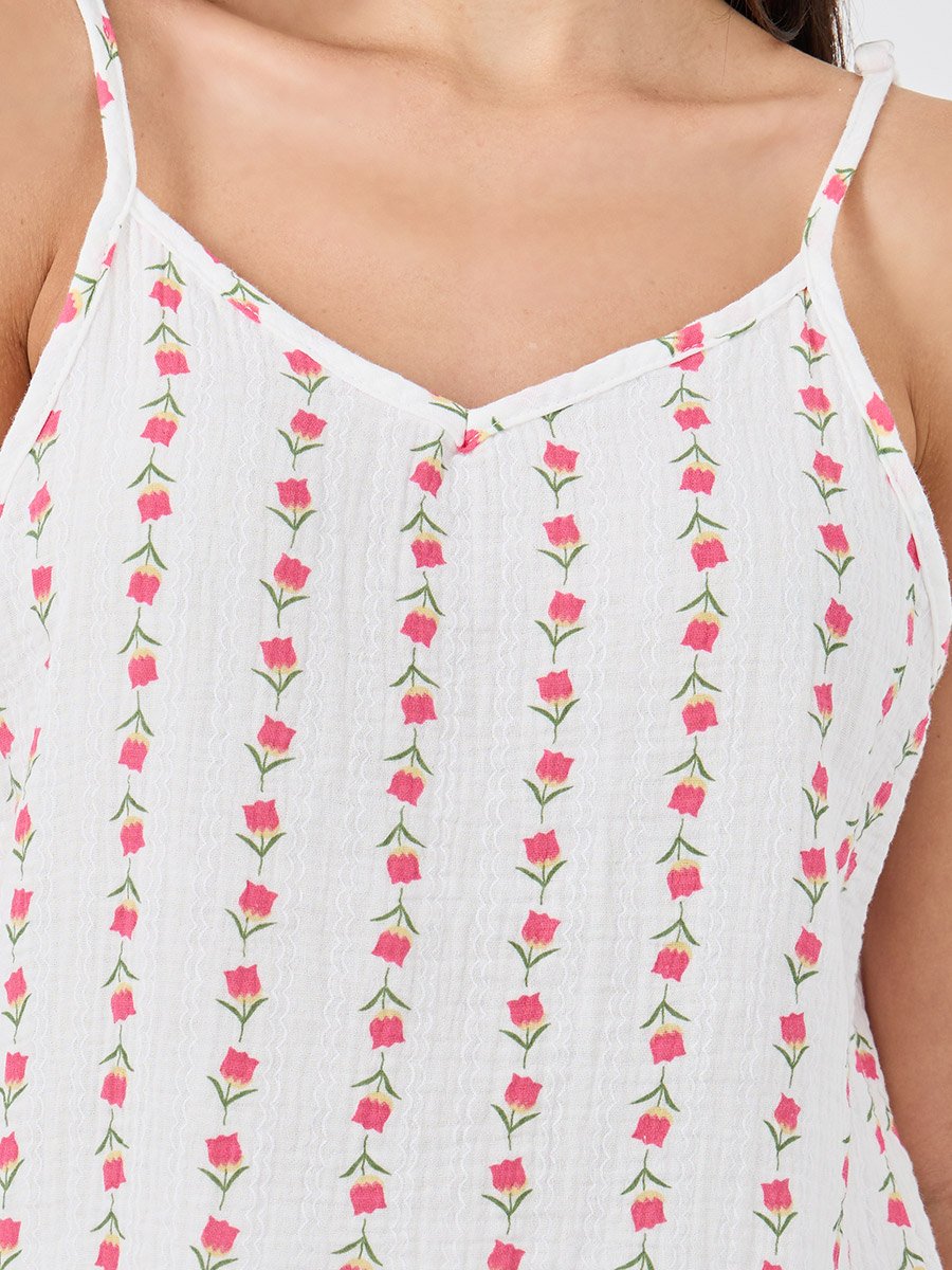 Linear Floral Cotton Gauze Ruffle Hem Cami and Pyjama Set