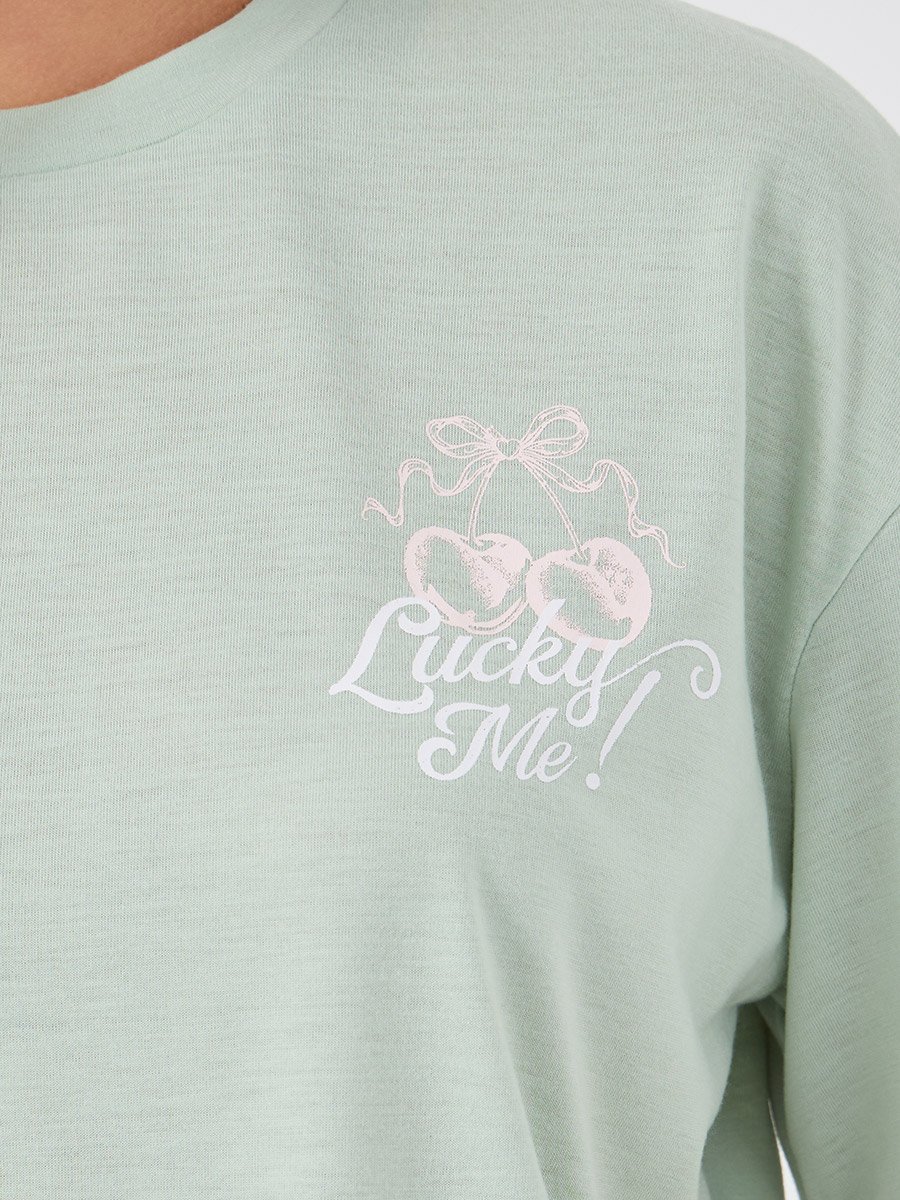 Slogan Print Short Sleeve T-Shirt and Pyjama Set