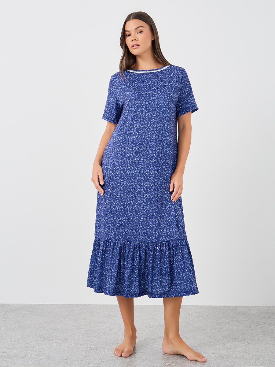 Printed Short Sleeve Ruffled Hem Sleep T-Shirt