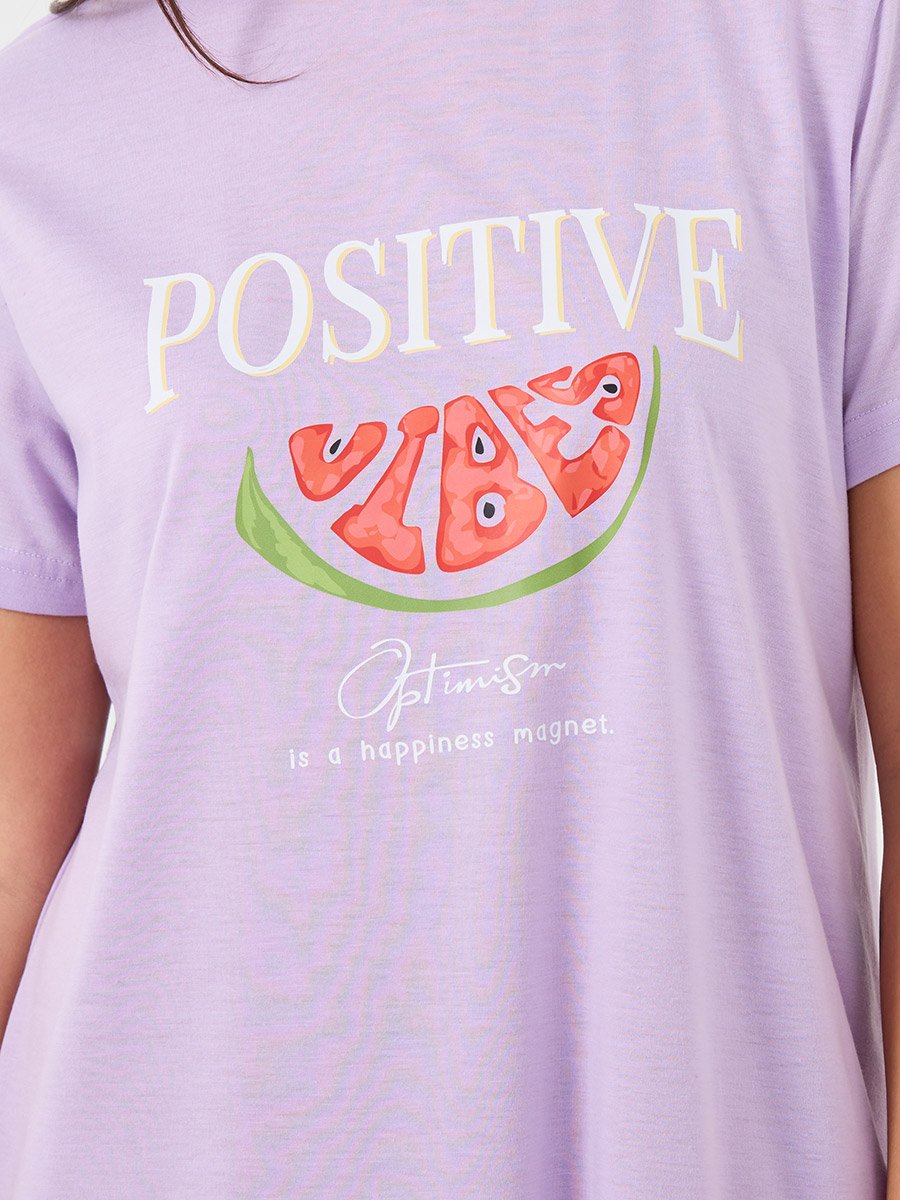 Graphic Print Ruffled Hem Short Sleeve Sleep T-Shirt