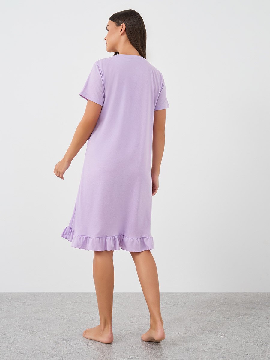 Graphic Print Ruffled Hem Short Sleeve Sleep T-Shirt