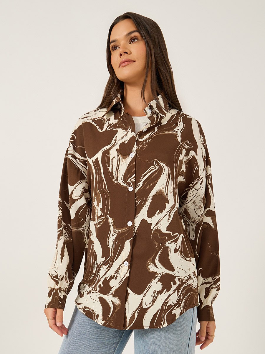 Printed Spread Collar Regular Fit Shirt