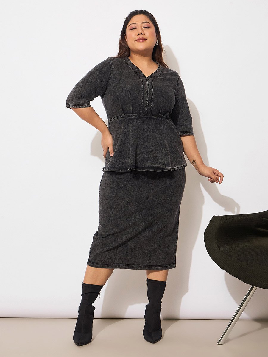 plus size denim peplum dress Curve Appeal Peplum Denim Top S