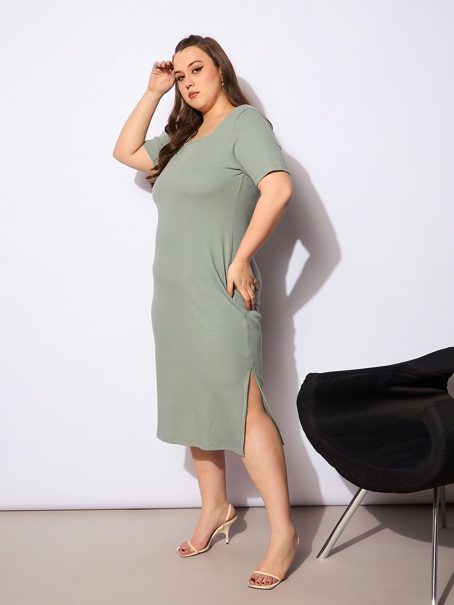strapless open back dress Caldwell Ribbed Turtleneck Midi Dress
