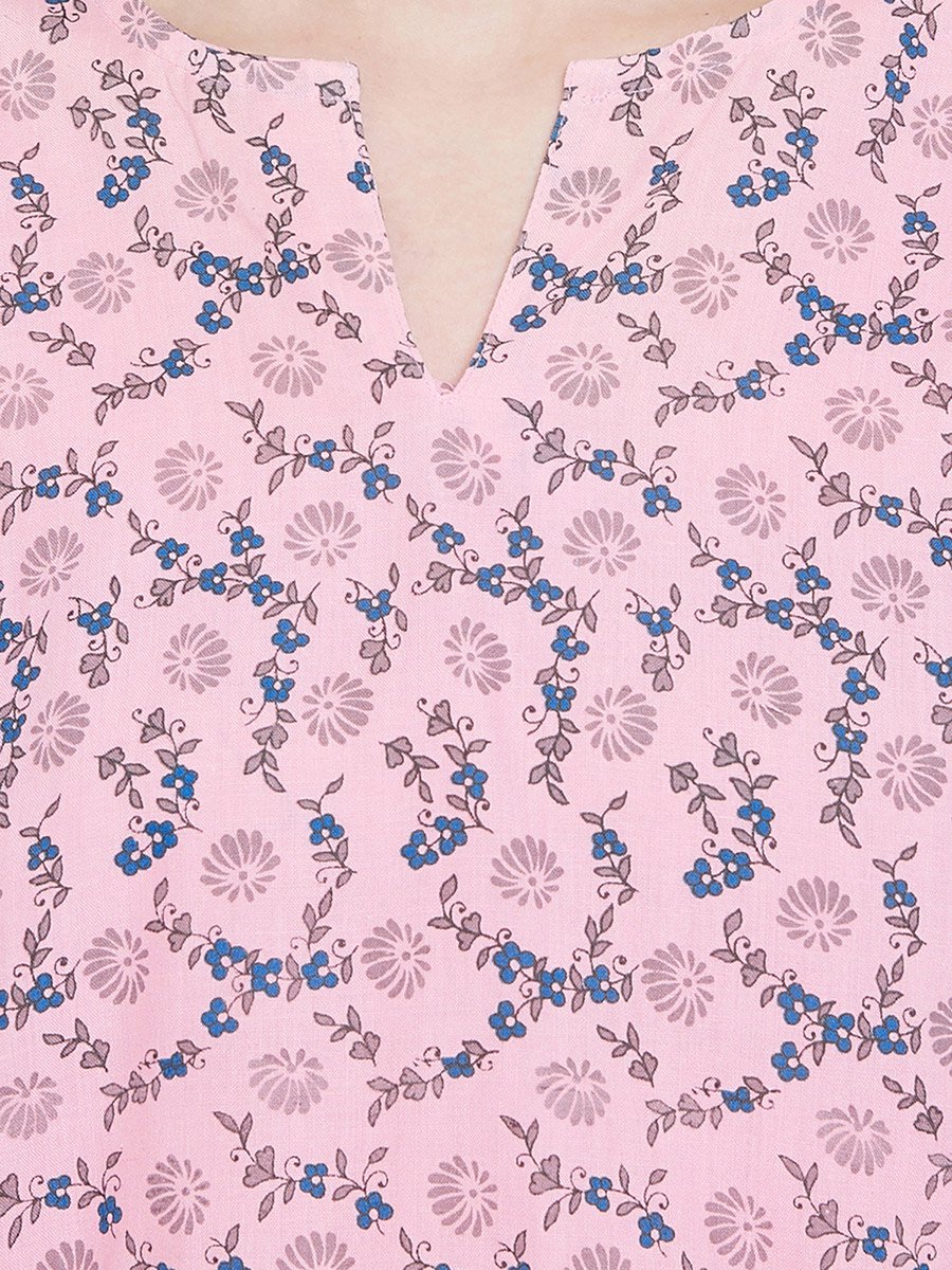 Women Printed Pink Cotton Blend Pyjama Set