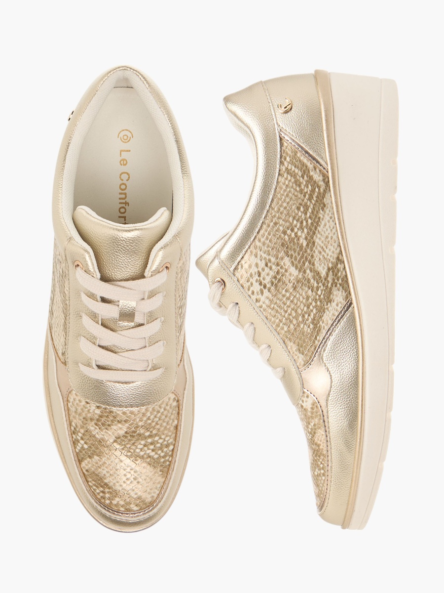 Animal Print Lace-Up Sneakers with Wedge Heel
