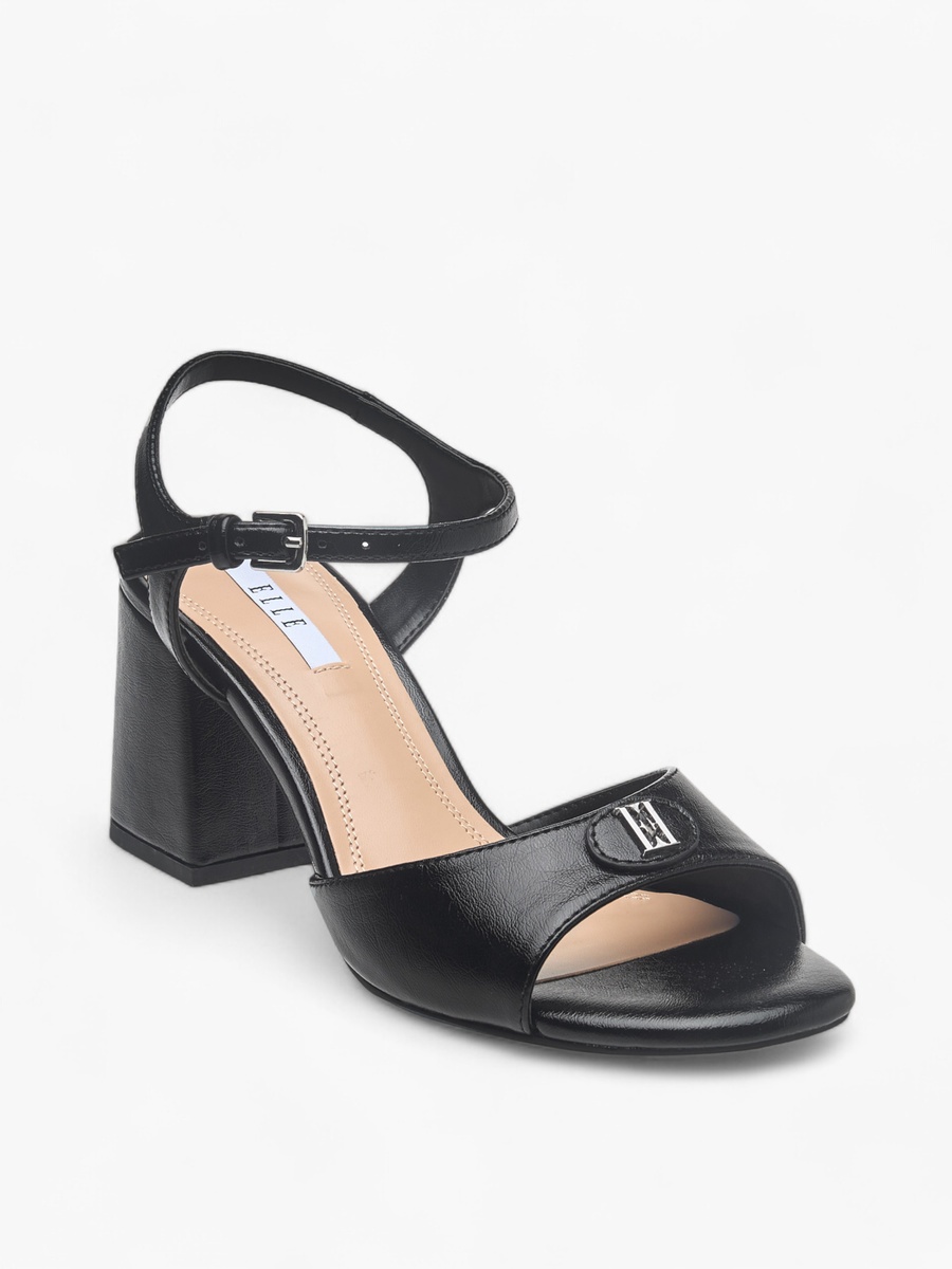 Logo Accent Sandals with Block Heels and Buckle Closure