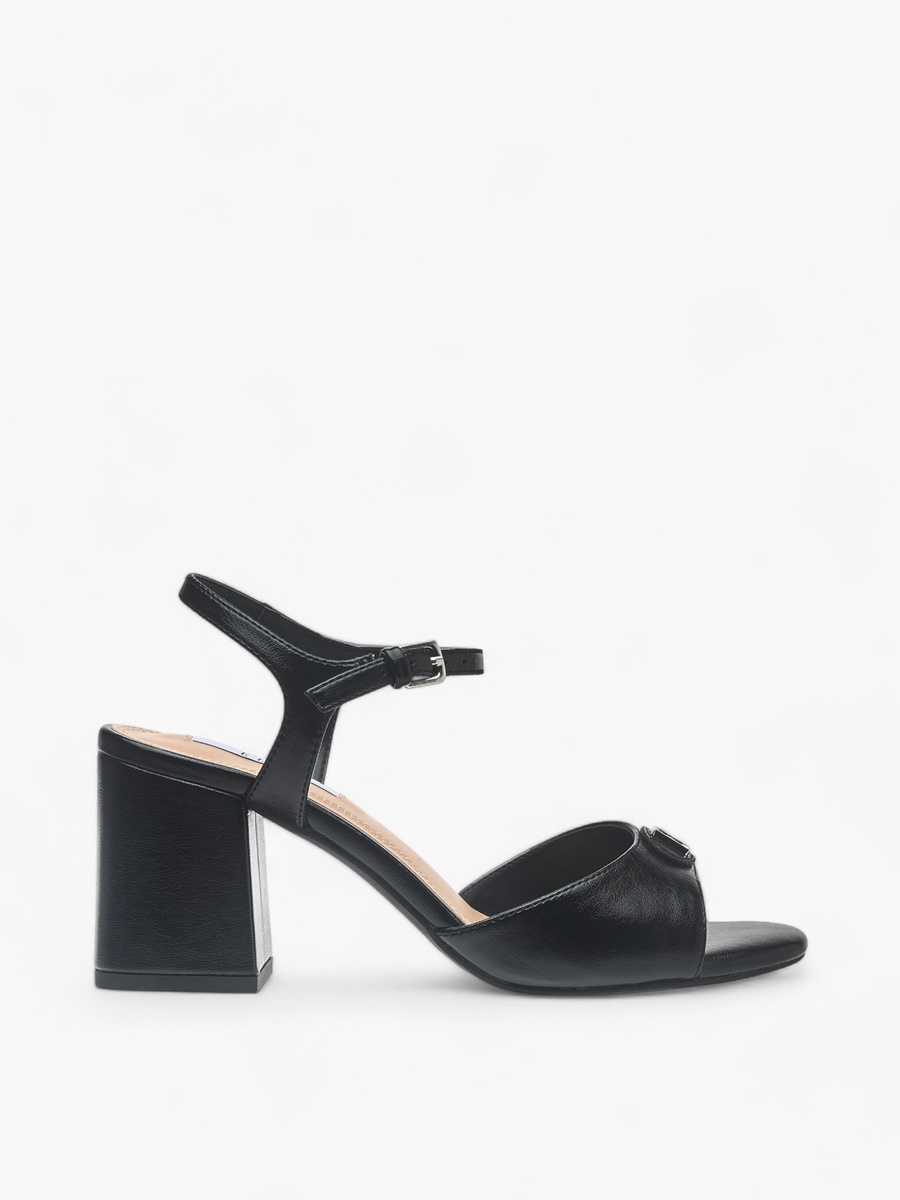 Logo Accent Sandals with Block Heels and Buckle Closure