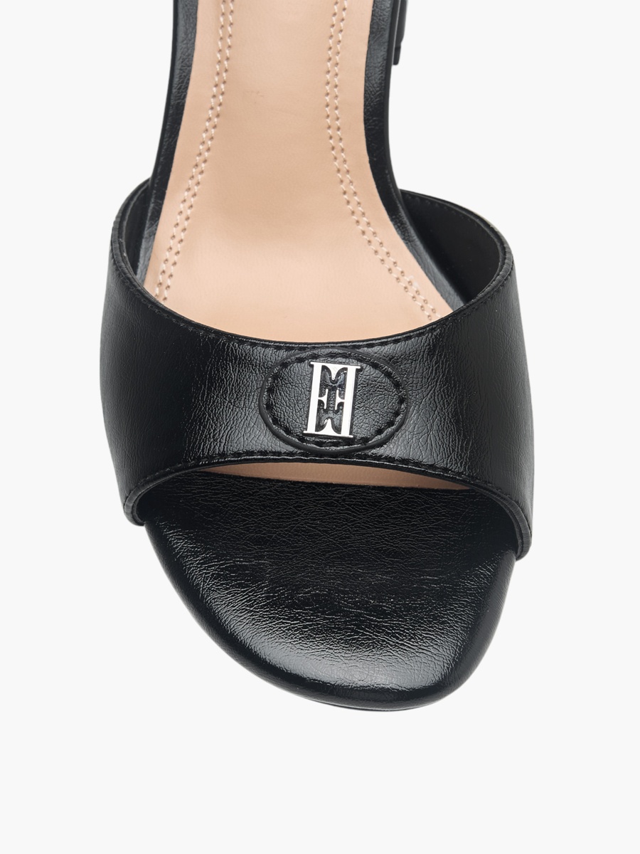 Logo Accent Sandals with Block Heels and Buckle Closure