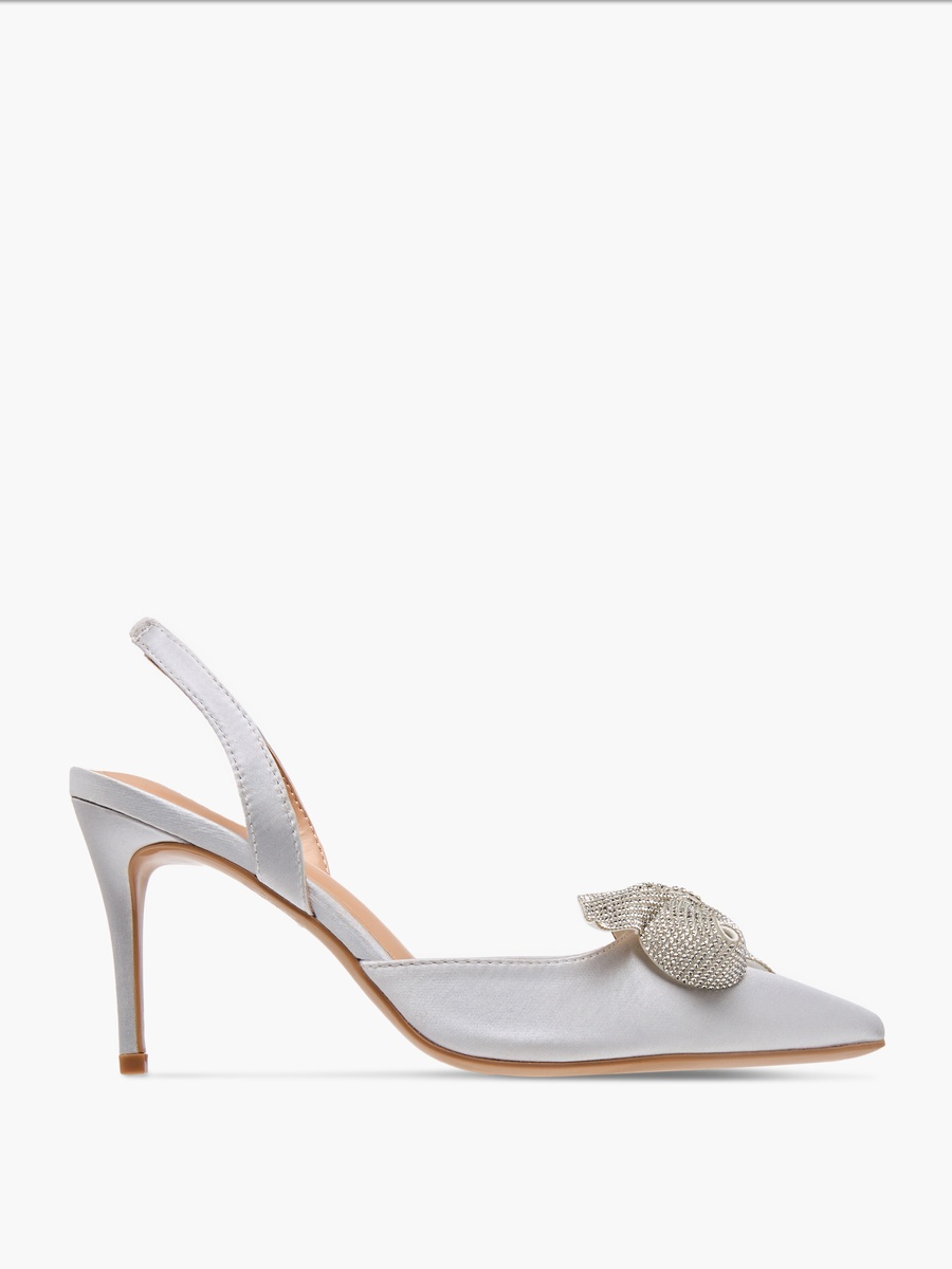 Bow Embellished Slingback Shoes with Stiletto Heels
