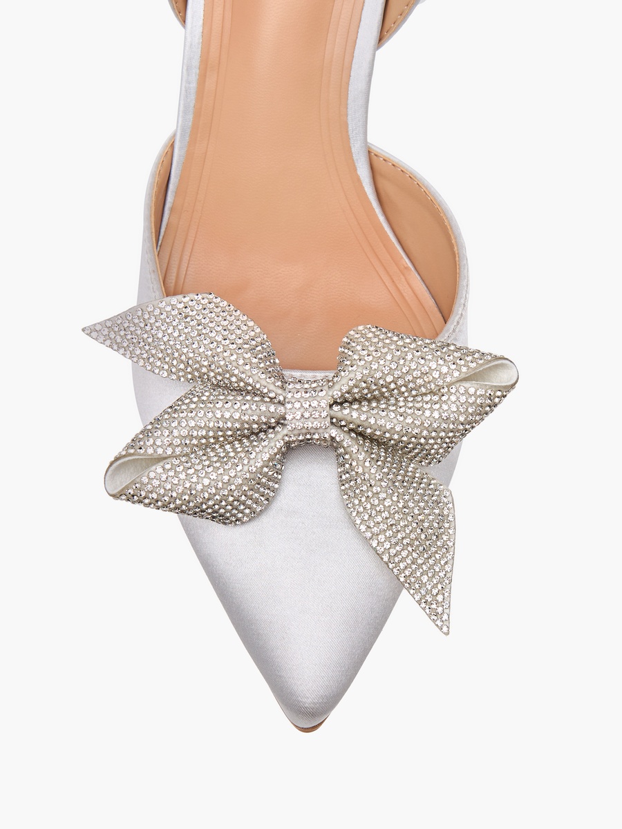 Bow Embellished Slingback Shoes with Stiletto Heels