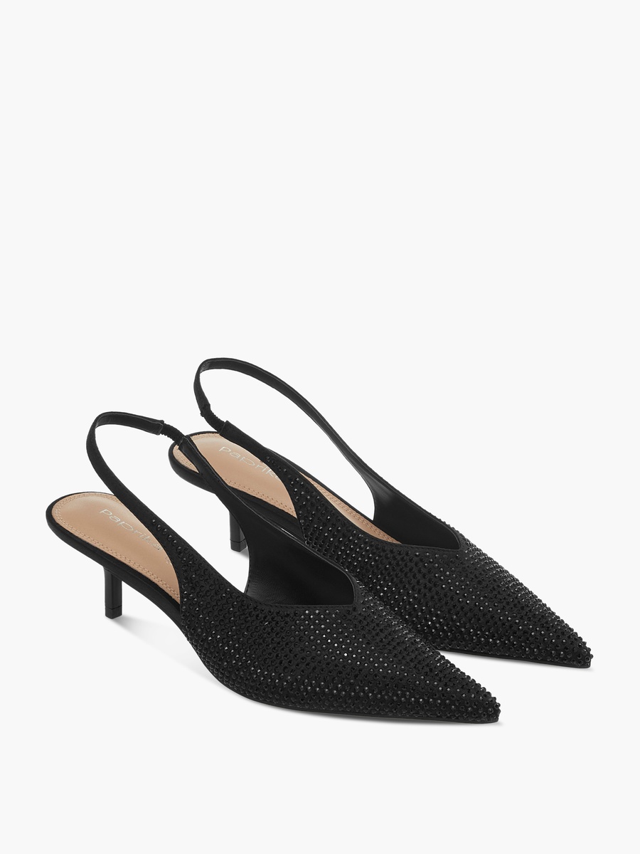 Embellished Pointed Toe Slingback Shoes with Kitten Heels
