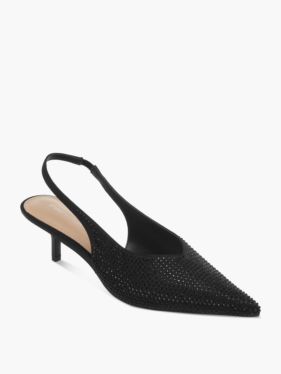 Embellished Pointed Toe Slingback Shoes with Kitten Heels