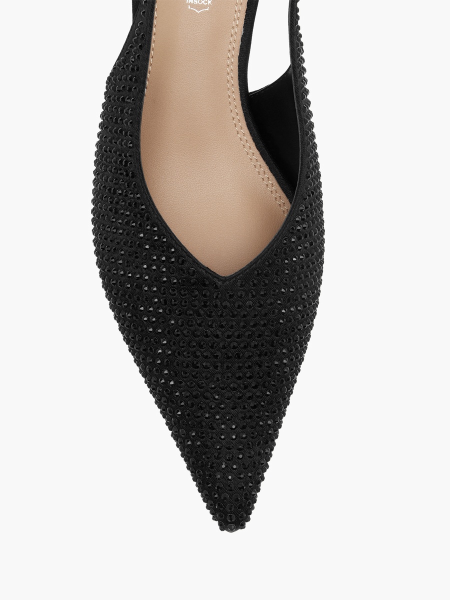 Embellished Pointed Toe Slingback Shoes with Kitten Heels
