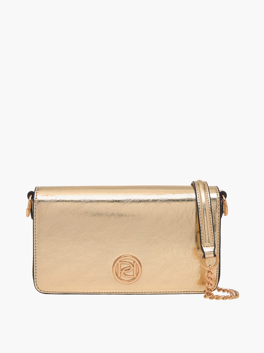 Logo Detail Crossbody Bag with Chain Strap and Flap Closure