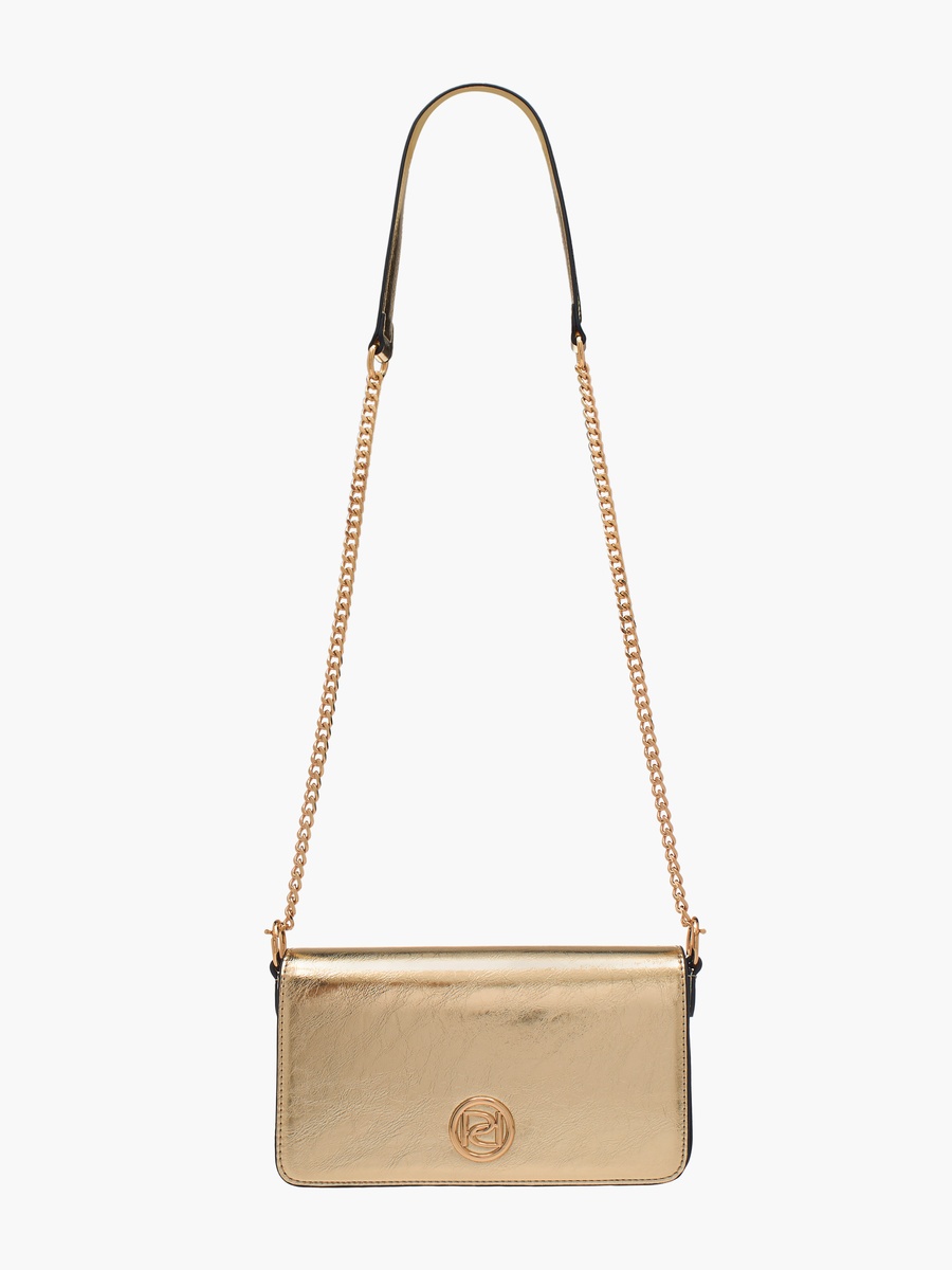 Logo Detail Crossbody Bag with Chain Strap and Flap Closure