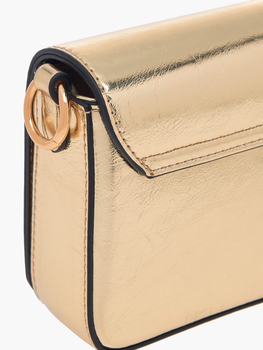Logo Detail Crossbody Bag with Chain Strap and Flap Closure