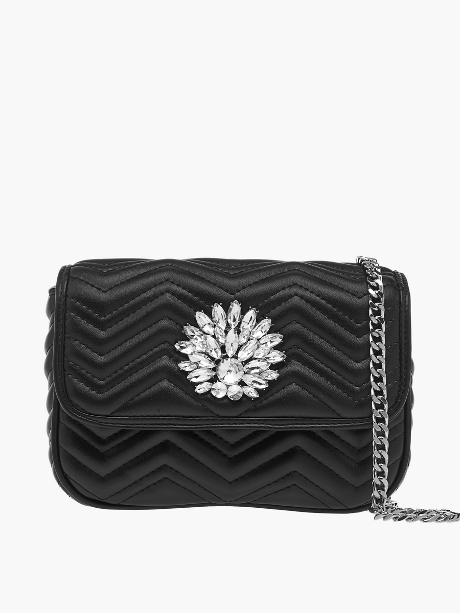Embellished Crossbody Bag with Chain Strap and Flap Closure