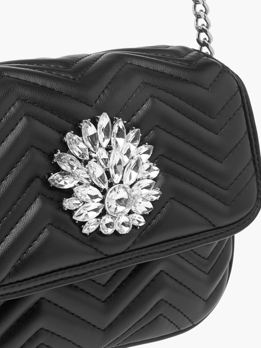 Embellished Crossbody Bag with Chain Strap and Flap Closure