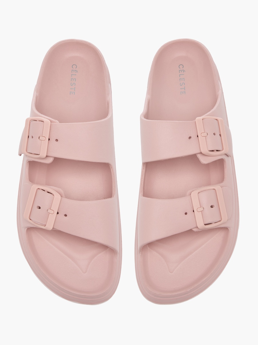 Buckle Accent Slide Slippers with Slip-On Closure