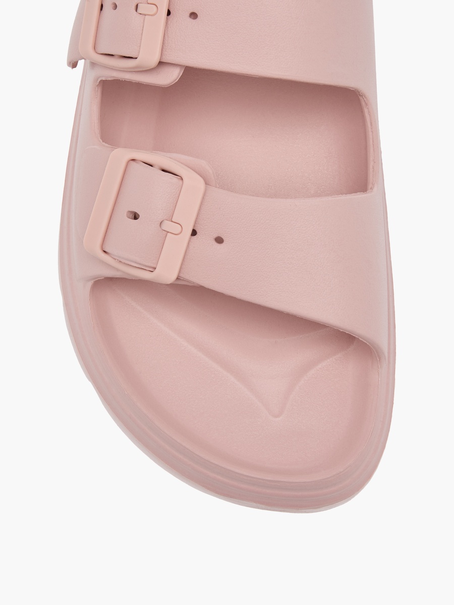 Buckle Accent Slide Slippers with Slip-On Closure