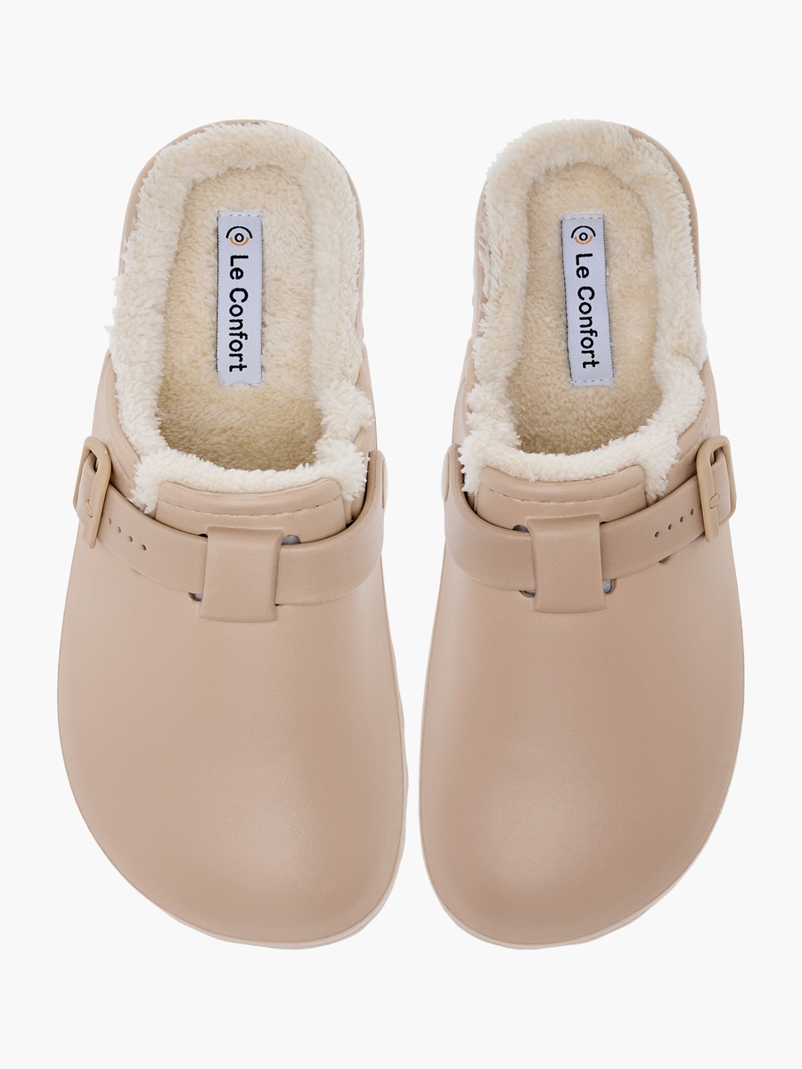 Solid Bedroom Mules with Fur Accent and Buckle Detail