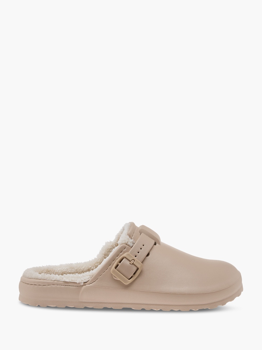 Solid Bedroom Mules with Fur Accent and Buckle Detail