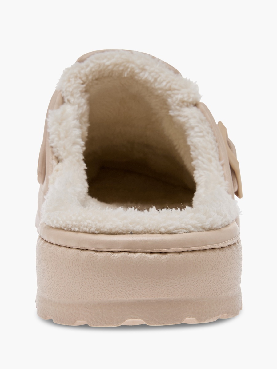 Solid Bedroom Mules with Fur Accent and Buckle Detail