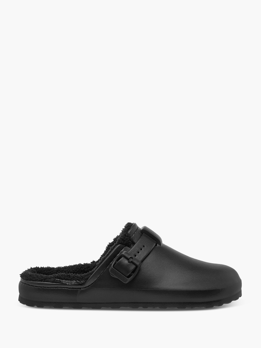 Solid Bedroom Mules with Fur Accent and Buckle Detail