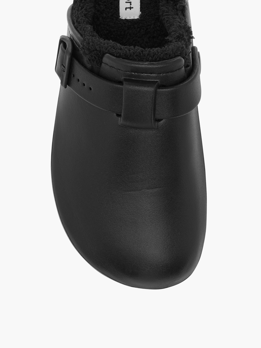 Solid Bedroom Mules with Fur Accent and Buckle Detail