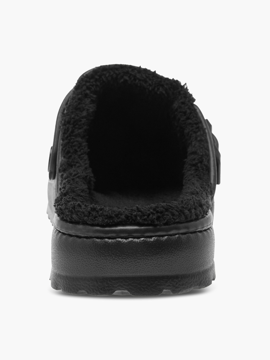 Solid Bedroom Mules with Fur Accent and Buckle Detail