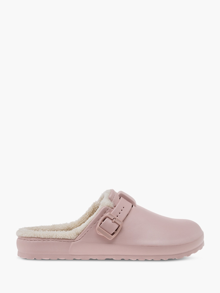 Solid Bedroom Mules with Fur Accent and Buckle Detail