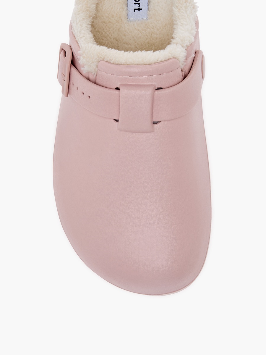 Solid Bedroom Mules with Fur Accent and Buckle Detail
