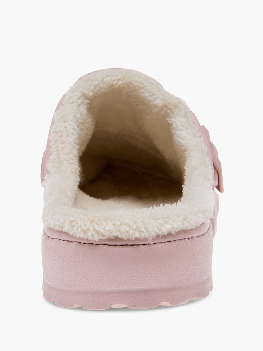 Solid Bedroom Mules with Fur Accent and Buckle Detail