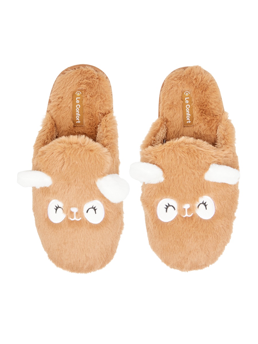Panda Ear Applique Faux Fur Bedroom Mules