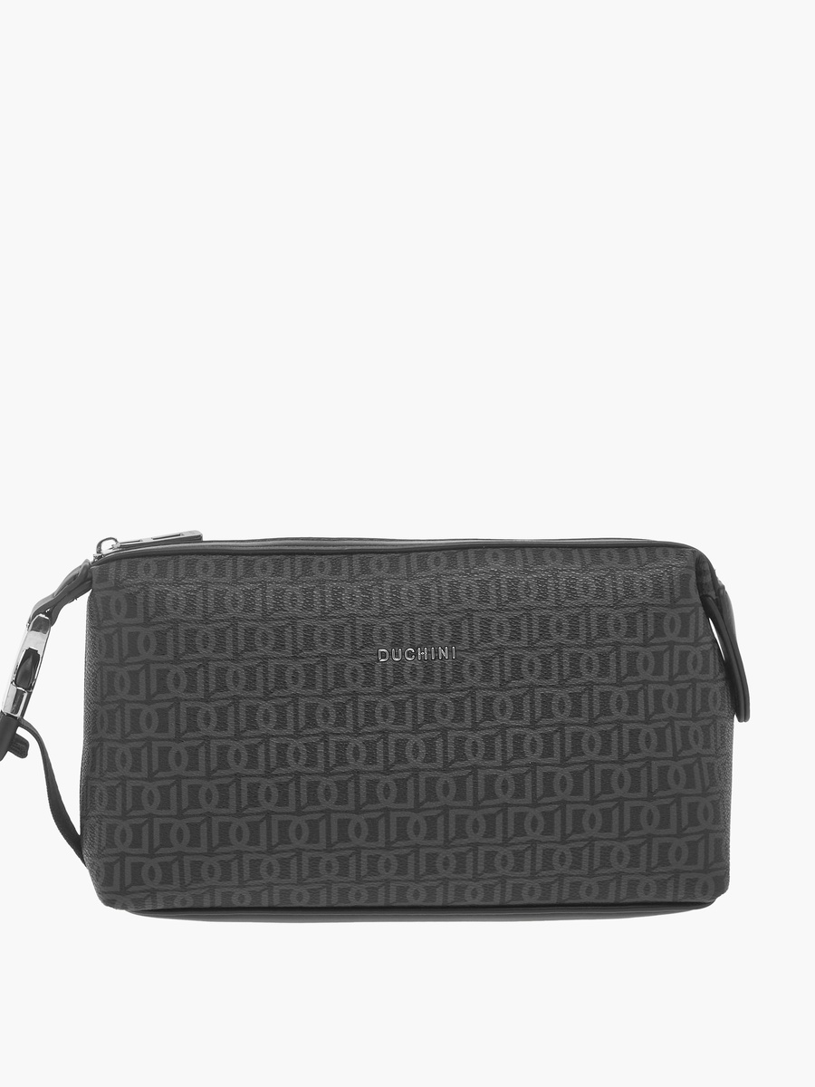 Monogram Print Pouch with Zip Closure and Side Release Buckle Detail