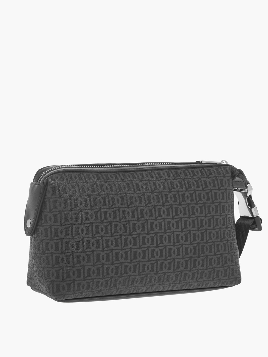 Monogram Print Pouch with Zip Closure and Side Release Buckle Detail