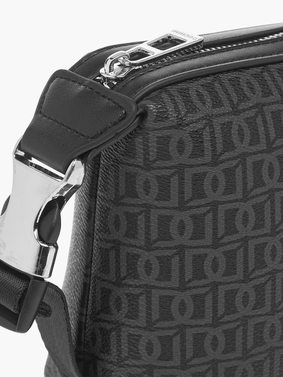 Monogram Print Pouch with Zip Closure and Side Release Buckle Detail