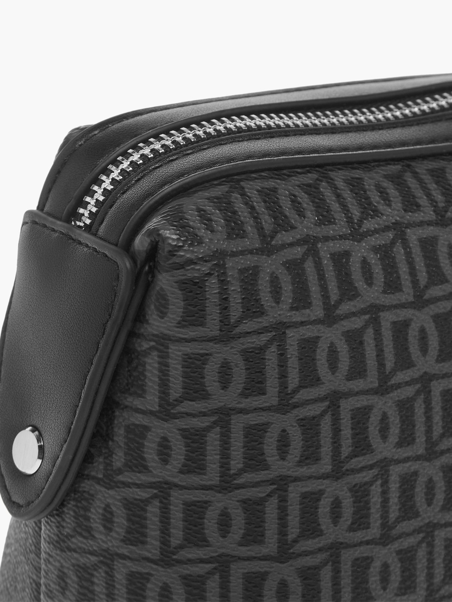 Monogram Print Pouch with Zip Closure and Side Release Buckle Detail