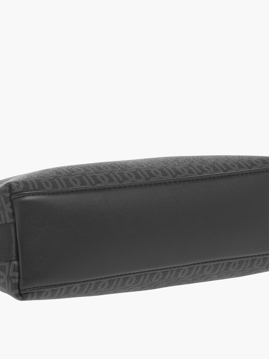 Monogram Print Pouch with Zip Closure and Side Release Buckle Detail