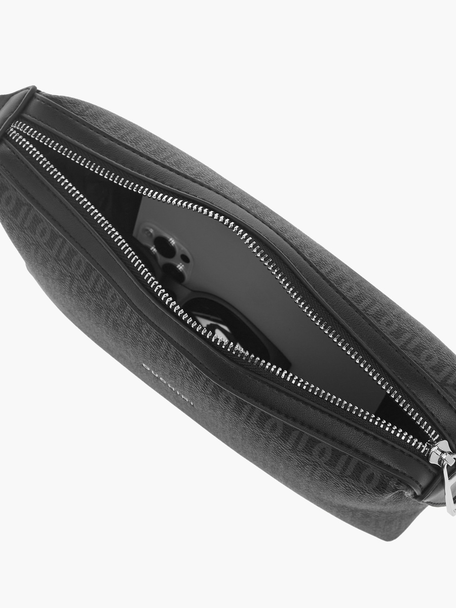 Monogram Print Pouch with Zip Closure and Side Release Buckle Detail