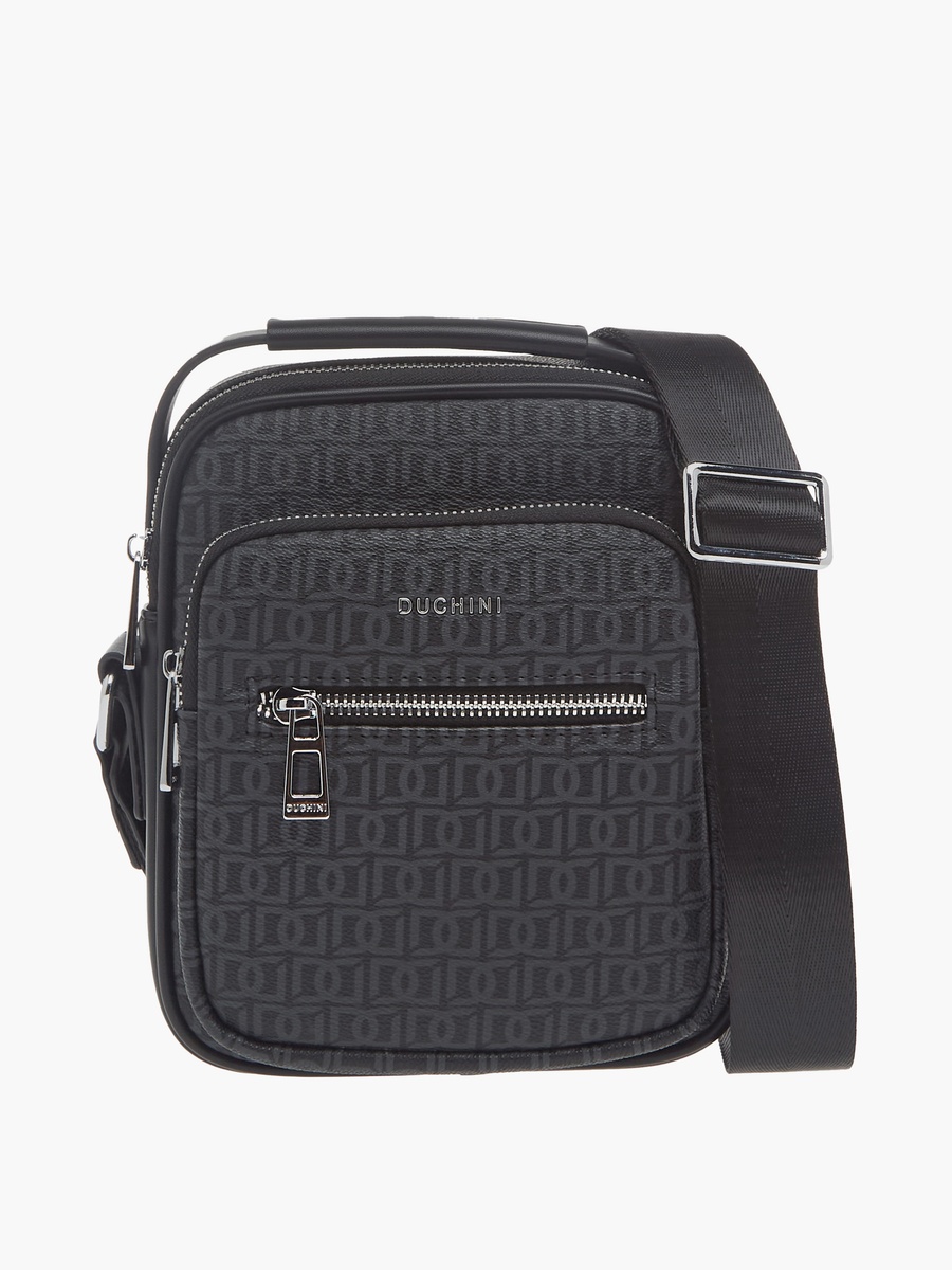 Monogram Print Crossbody Bag with Zip Closure and Adjustable Strap