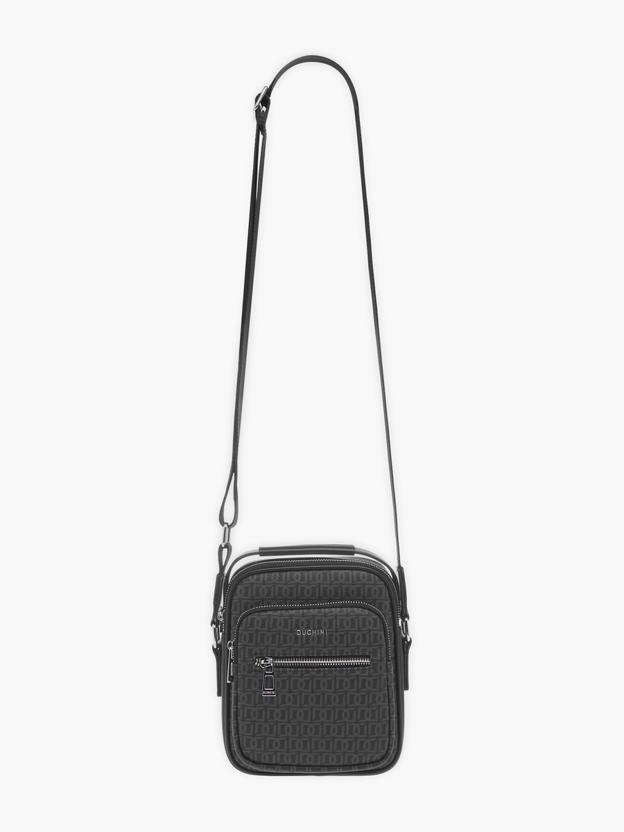 Monogram Print Crossbody Bag with Zip Closure and Adjustable Strap