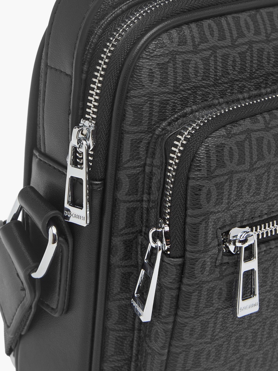 Monogram Print Crossbody Bag with Zip Closure and Adjustable Strap