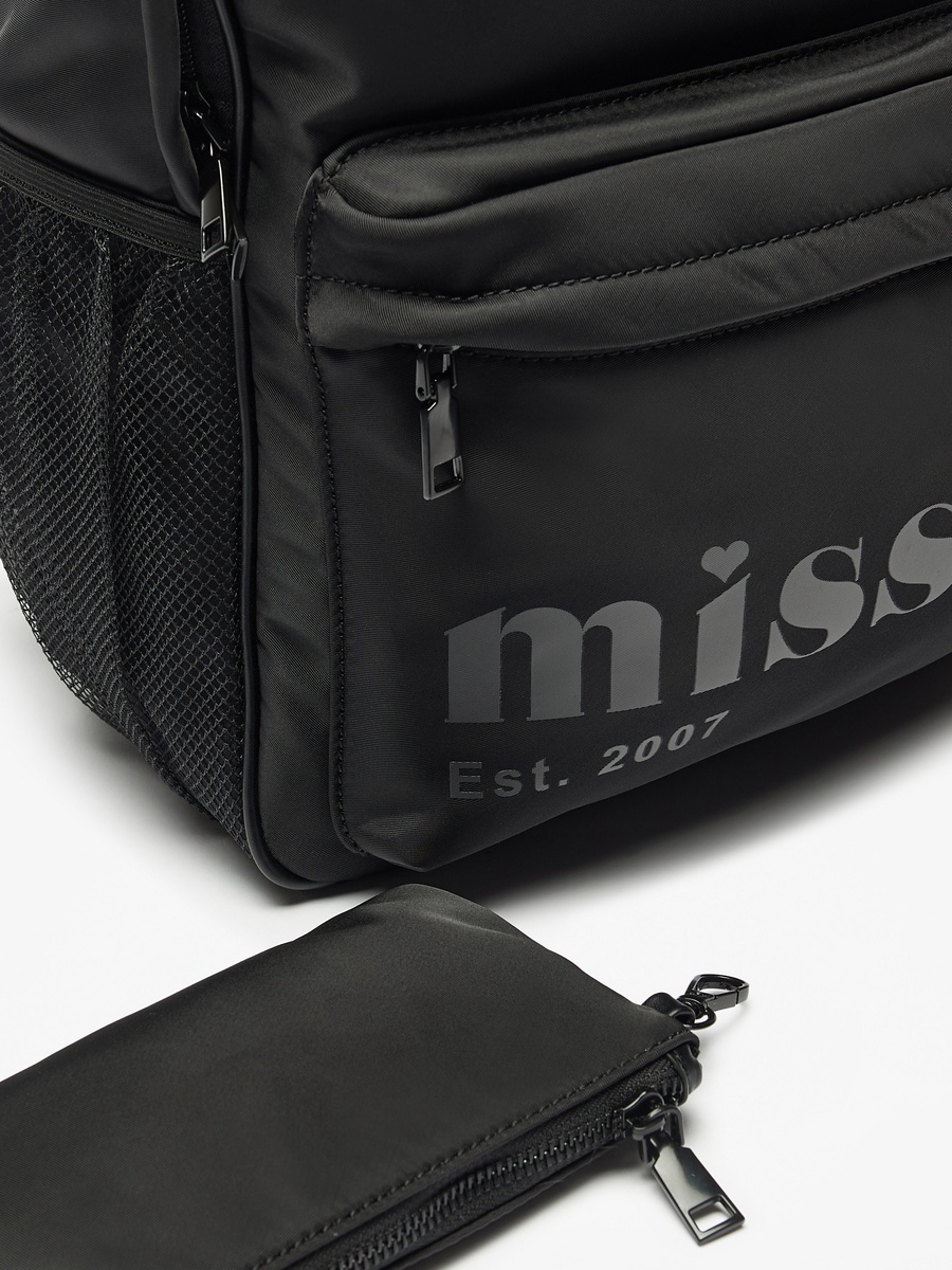 Logo Print Backpack with Adjustable Straps and Pencil Pouch - 30x12x40 cm