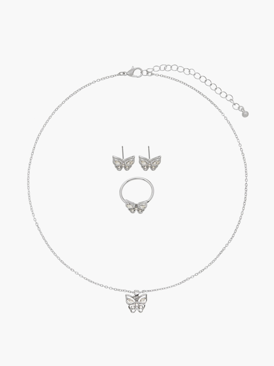 Butterfly Pendant Necklace with Earrings and Ring Set