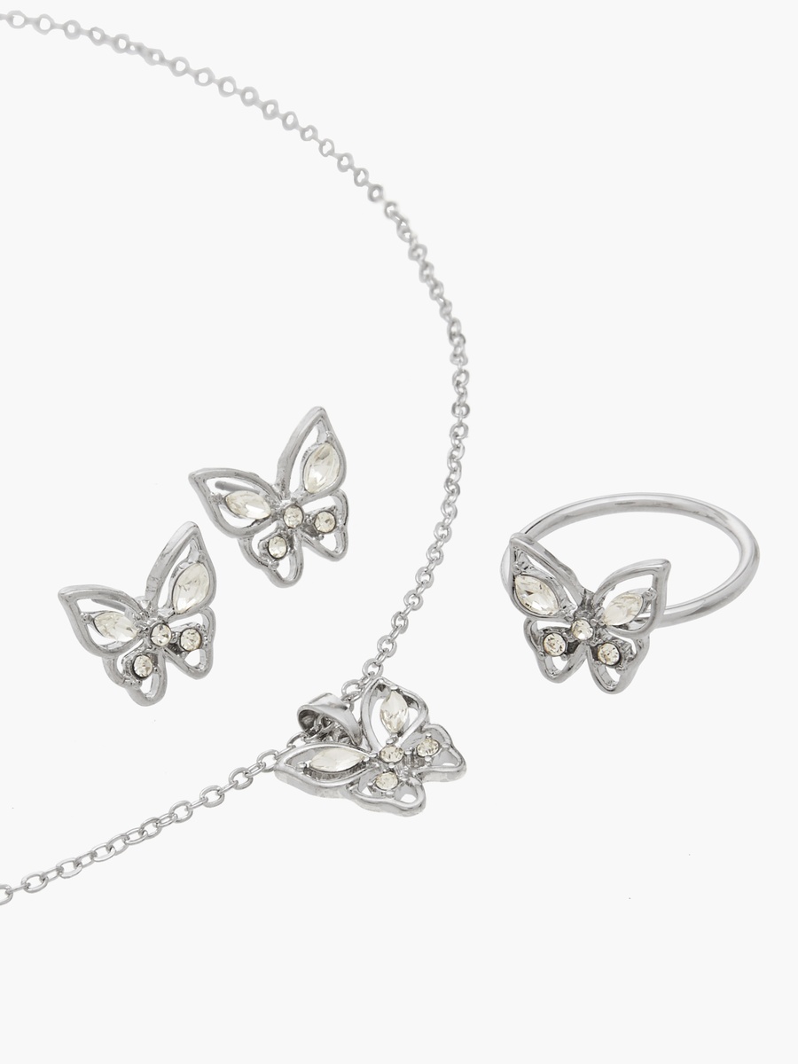 Butterfly Pendant Necklace with Earrings and Ring Set