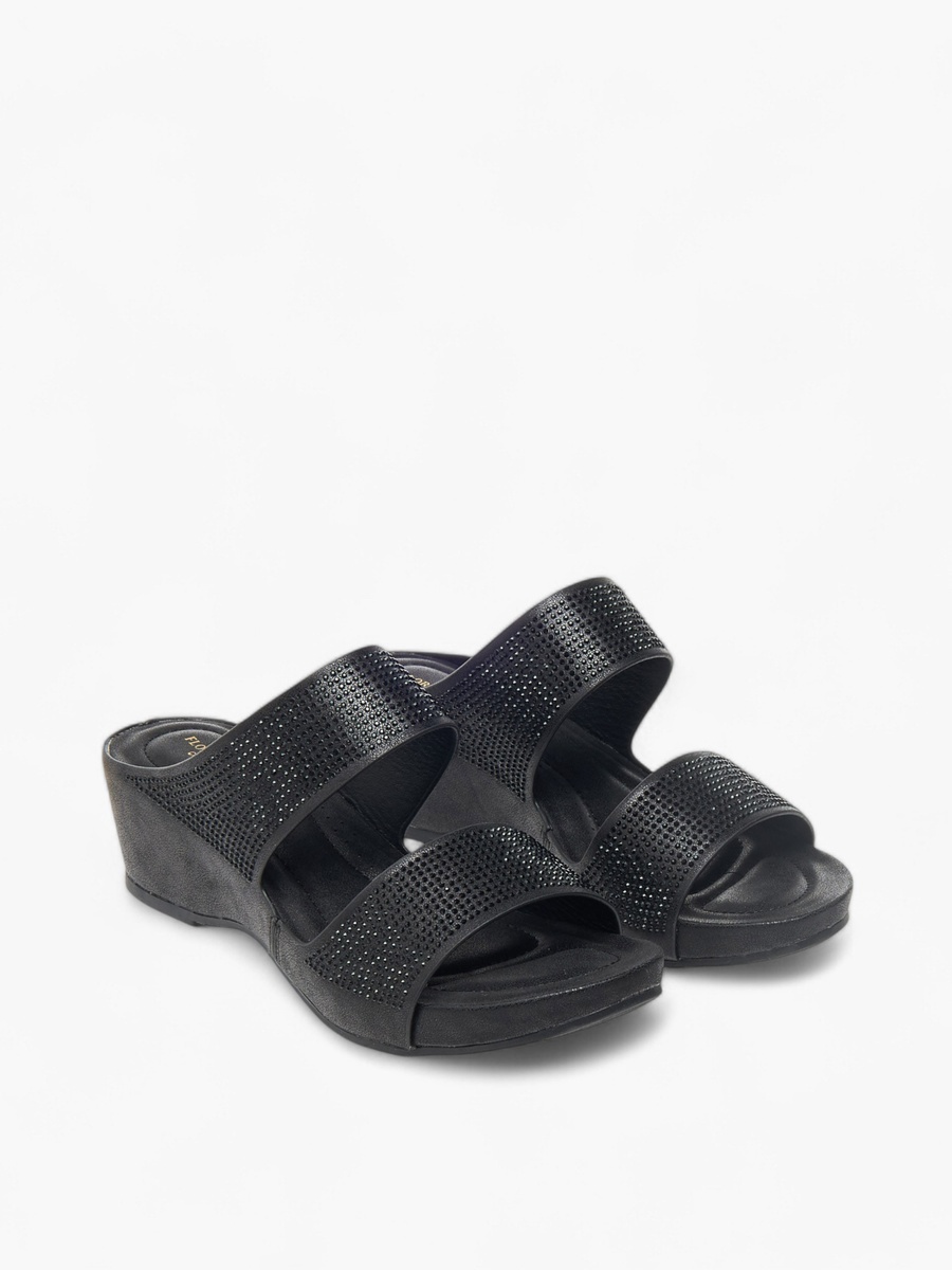 Embellished Slip-On Sandals with Wedge Heels