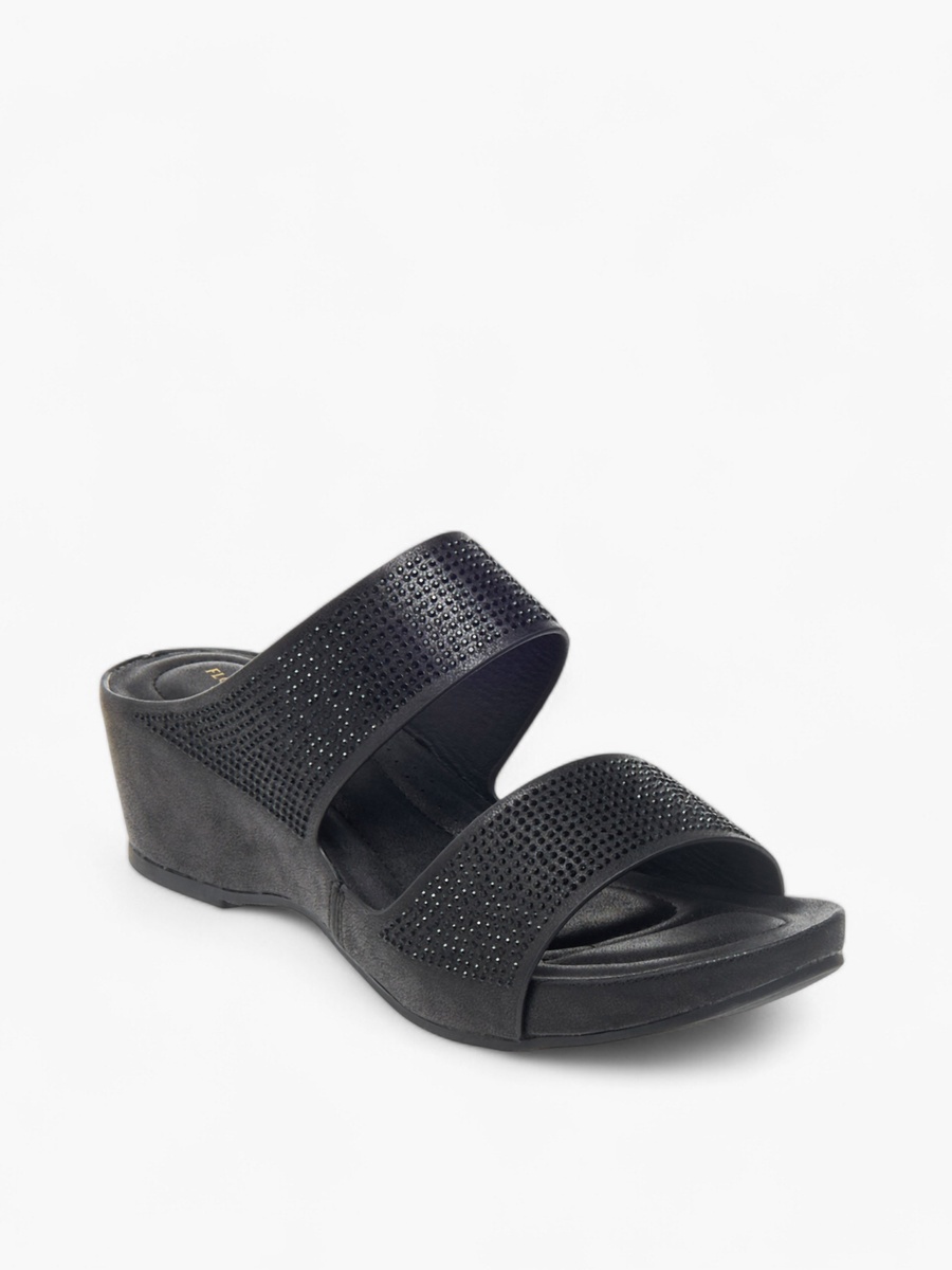 Embellished Slip-On Sandals with Wedge Heels